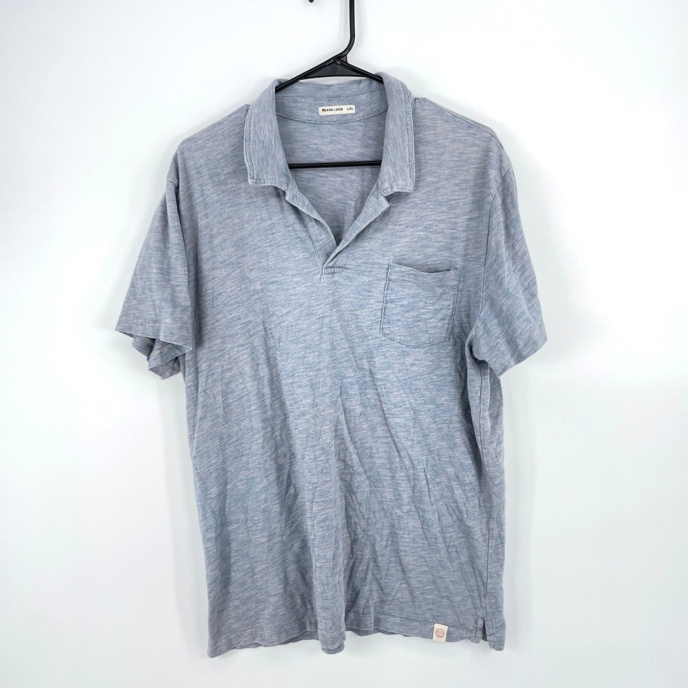 Marine Layer Mens Blue White Striped Cotton Pocket Polo Shirt Size L/XL 16069